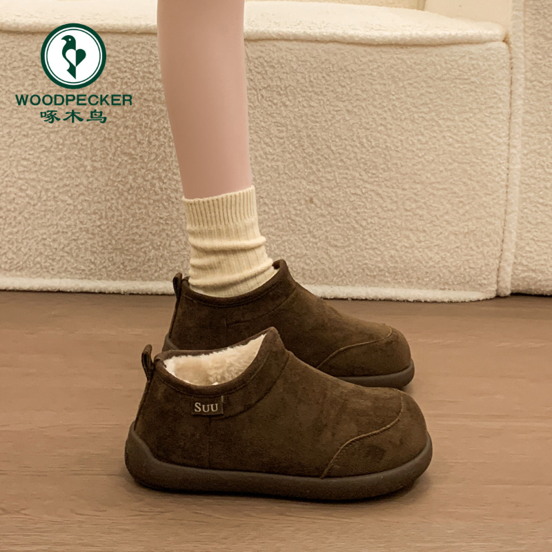 啄木鸟厚底勃肯鞋女加绒雪地靴2025新款爆款冬季一脚蹬保暖棉鞋子