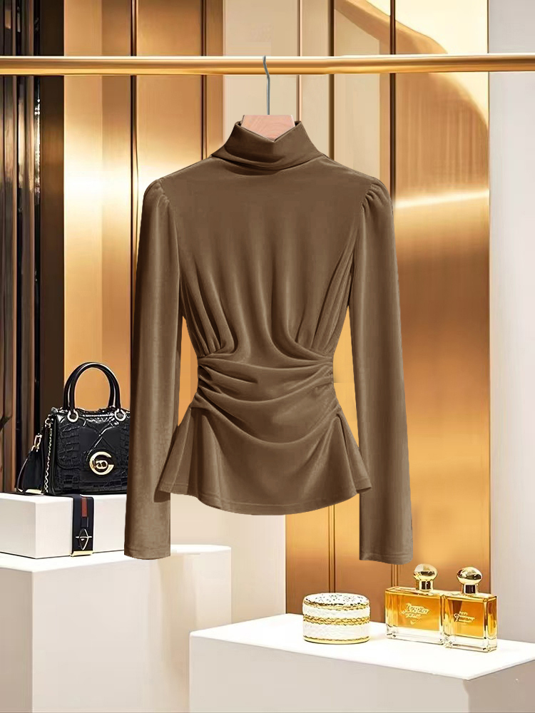 法式独特超好看小香风内搭衬衫2025早春轻奢高级感咖色丝绒上衣女