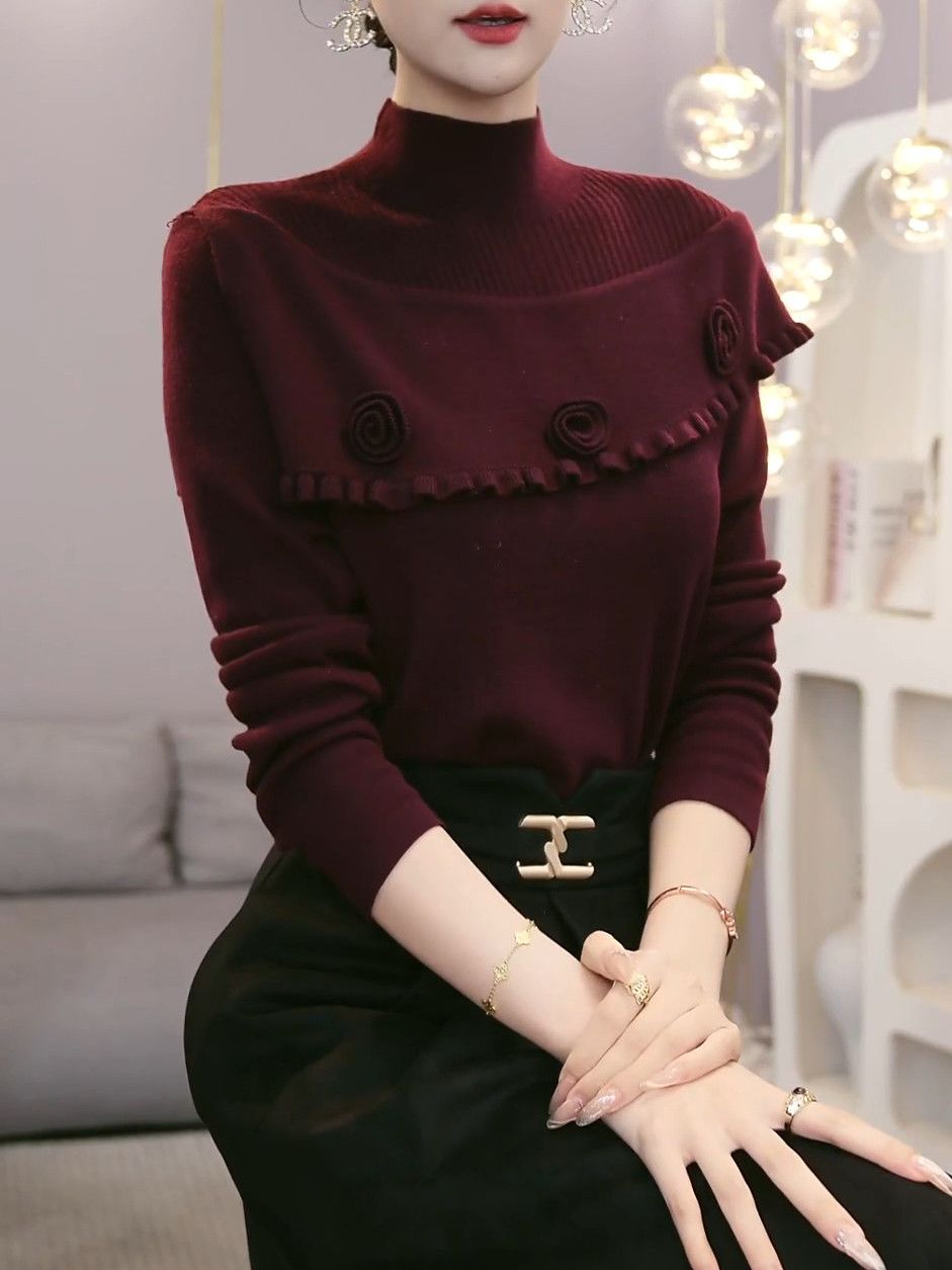 设计感时尚气质半高领针织打底衫上衣女2025冬季新款保暖毛衣内搭