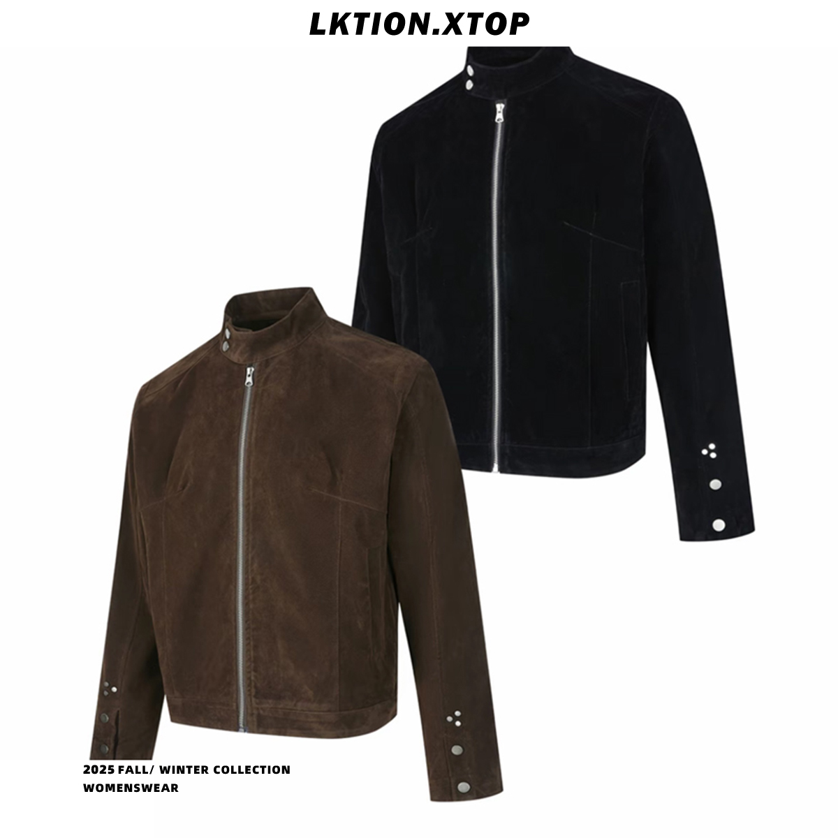 LK正品 秋季新款”摩登年代“美式复古绒皮工艺立领哈灵顿夹克外套