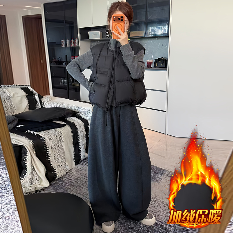 极简风休闲减龄拼接马甲女2025冬季新款百搭圆领加棉加厚马夹上衣