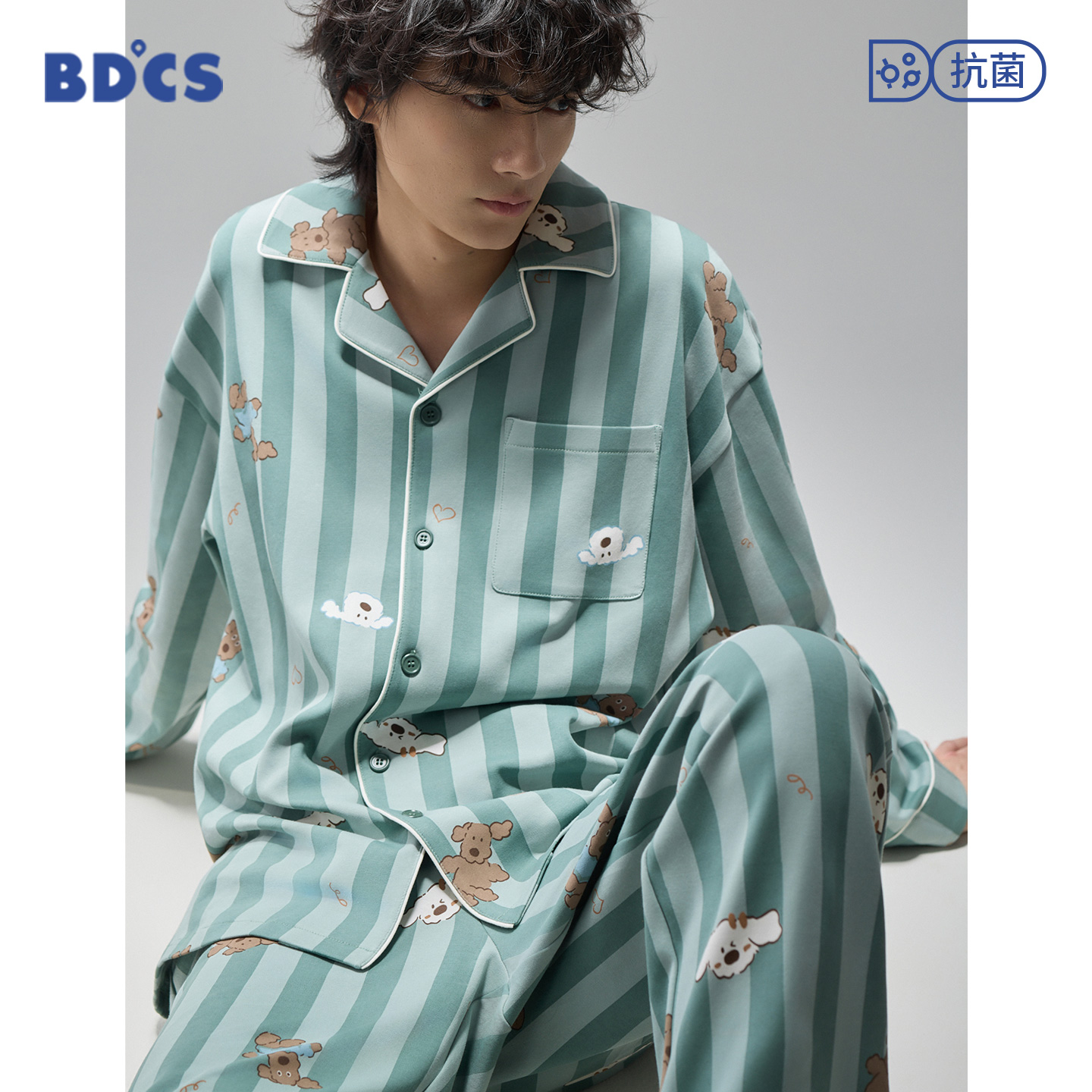 半岛城市秋季条纹系扣卡通动漫翻领家居服长袖纯棉睡衣套装二次元