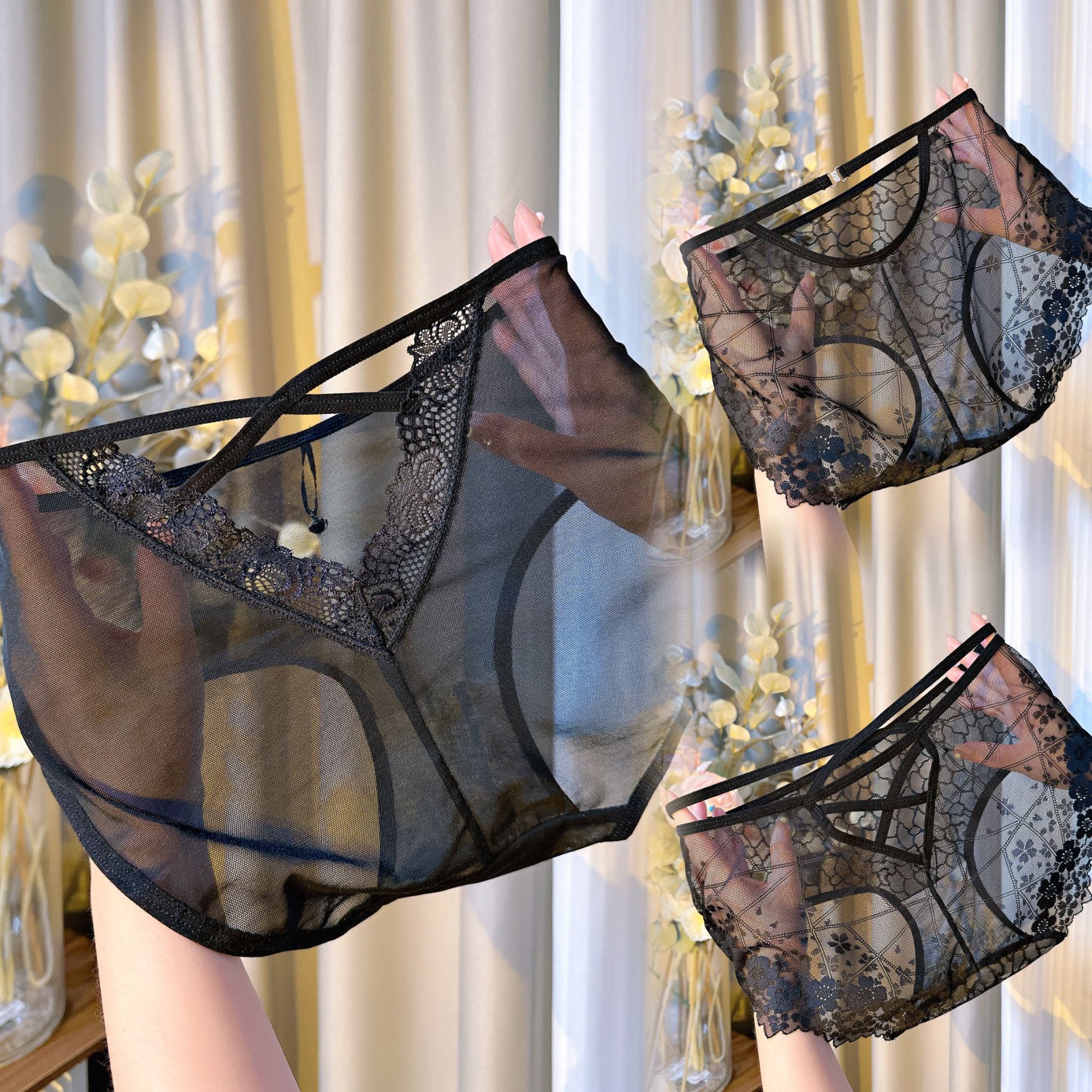 100斤-200斤大码内裤女胖mm高腰镂空轻职风法式女三角内裤