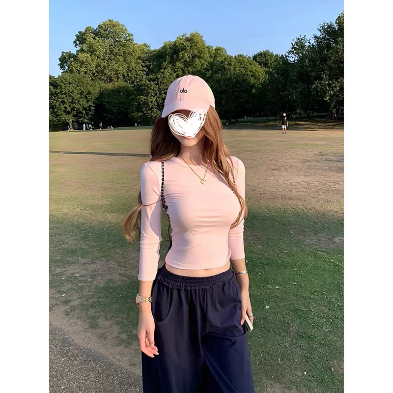 MosesQueen/魔西女王纯色正肩磨毛长袖T恤女秋冬显身材打底上衣