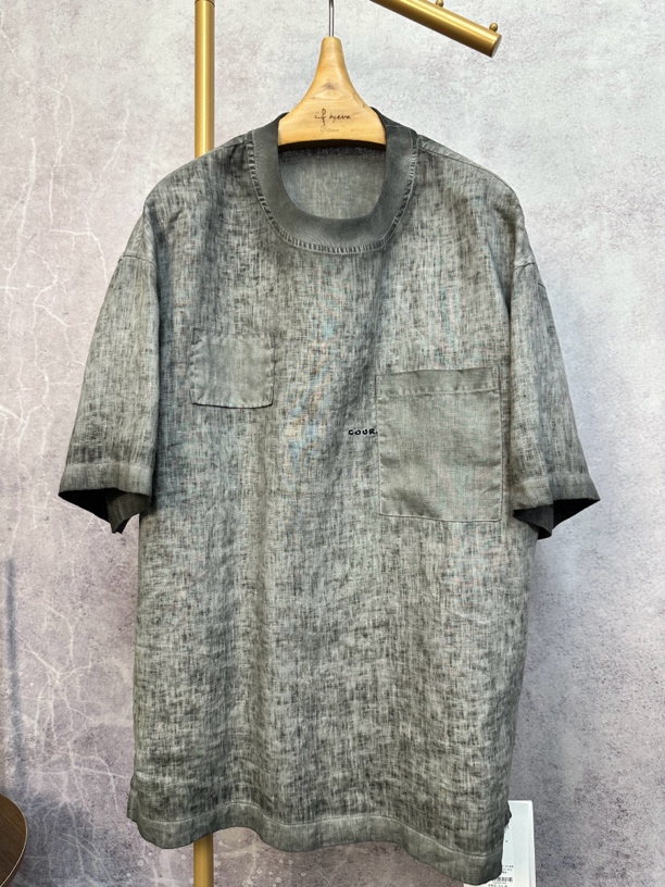 （断码）圆领做旧高织亚麻夏季短袖薄款复古男款国潮新风上衣