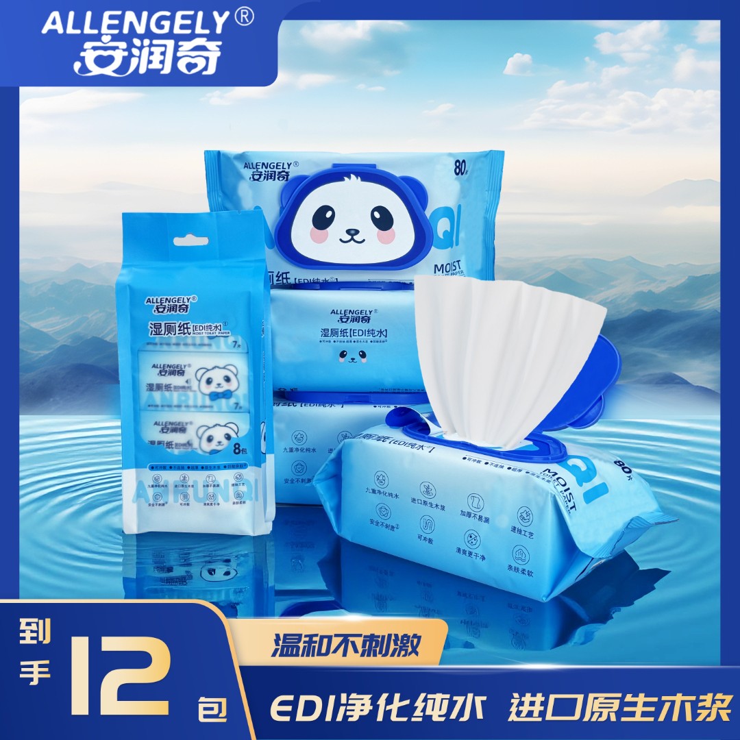 安润奇EDI纯水湿厕纸80抽大包擦PP专用一次性清洁加厚卫生湿厕巾