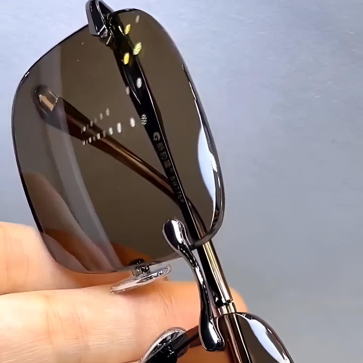 东海水晶茶色太阳镜中老年高档男款无边框时尚百搭防水晶眼镜