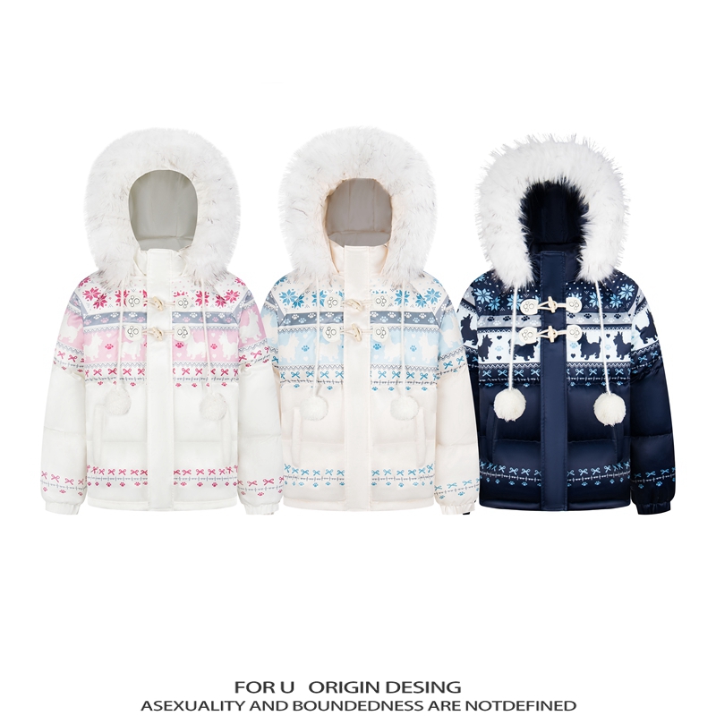 FOR U 原创国潮美式复古甜美风费尔岛雪花棉服冬季新款韩系外套