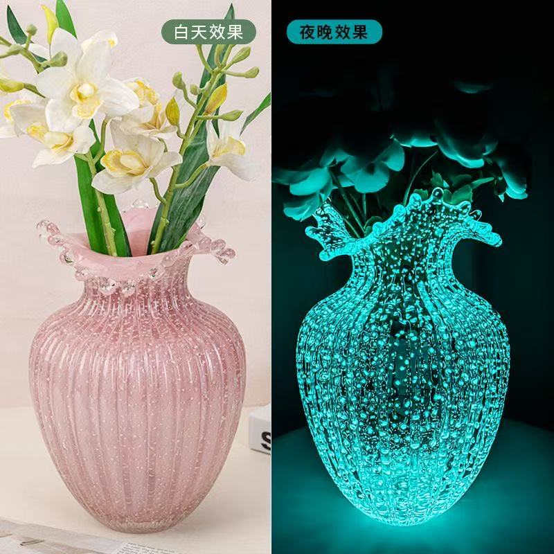 网红轻奢创意夜光波浪琉璃花瓶水养插花客厅装饰花器