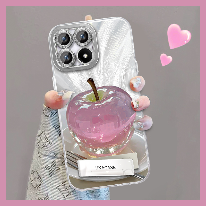 适用于红米k70e精孔羽纱晶莹粉苹果网红个性创意支架全包手机壳女