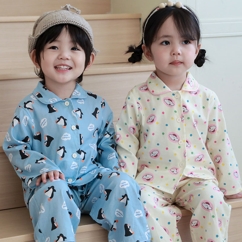 儿童家居服套装2025秋季新款中小童卡通翻领长袖女男宝宝洋气睡衣