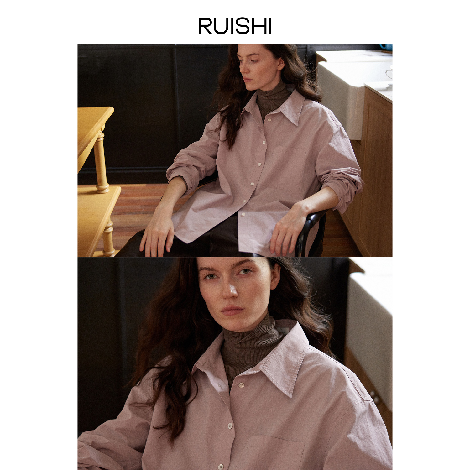 RUISHI芮时迪木尔风纯棉落肩高智风显瘦百搭衬衫女秋R25A115802