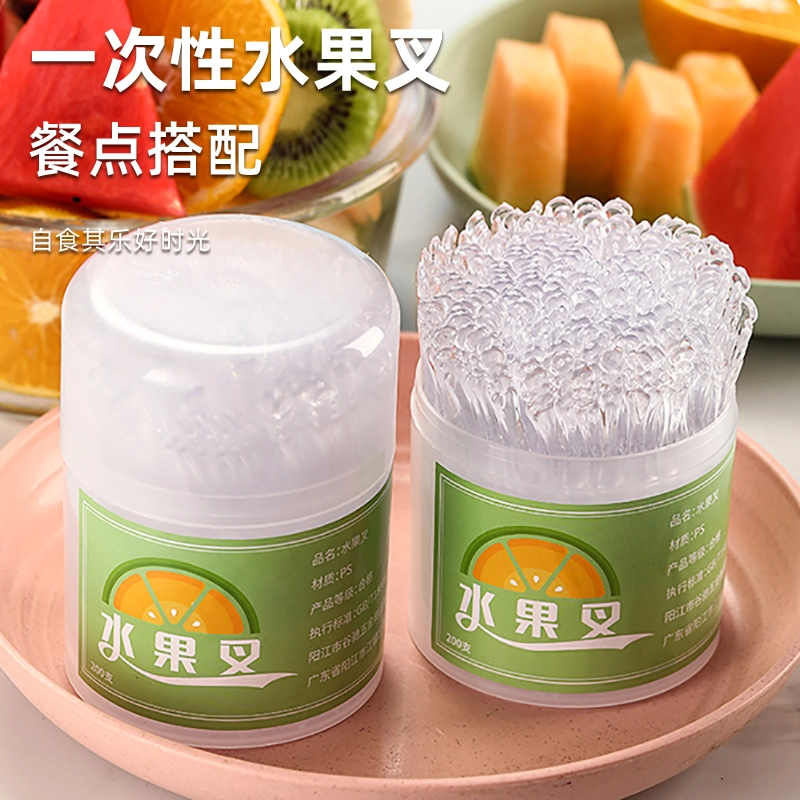 200支1盒装水果叉竹节纹加厚一次性水果叉多功能创意透明叉子家用