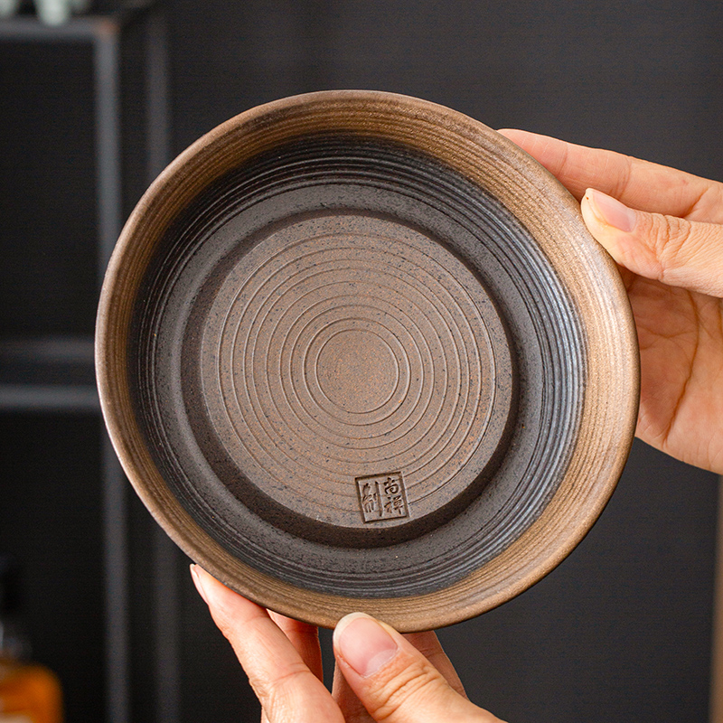 日式手工粗陶壶承干泡台小型复古陶瓷养壶垫茶托盘茶承茶具配件