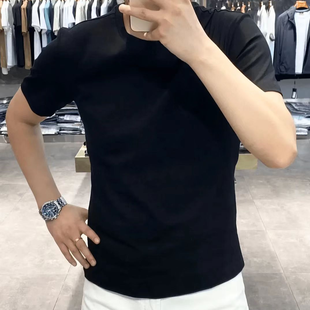 2025夏季新款简约百搭修身薄款时尚半袖纯色T恤男潮流短袖上衣