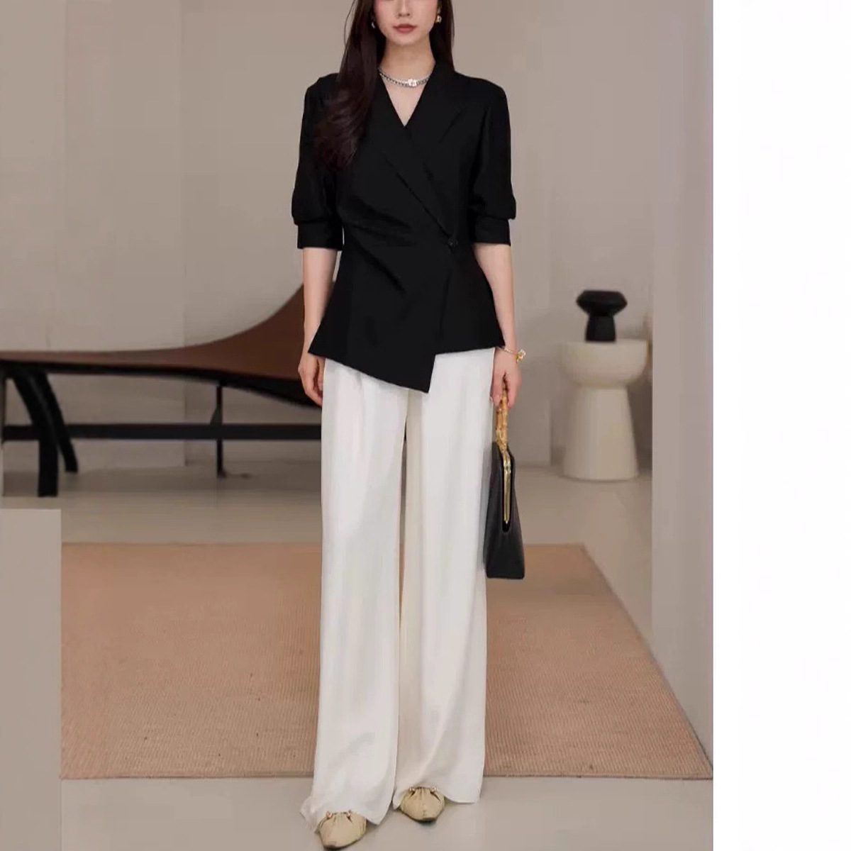 高级感时尚大码西装外套女韩版胖mm宽松休闲薄款显瘦西服25101