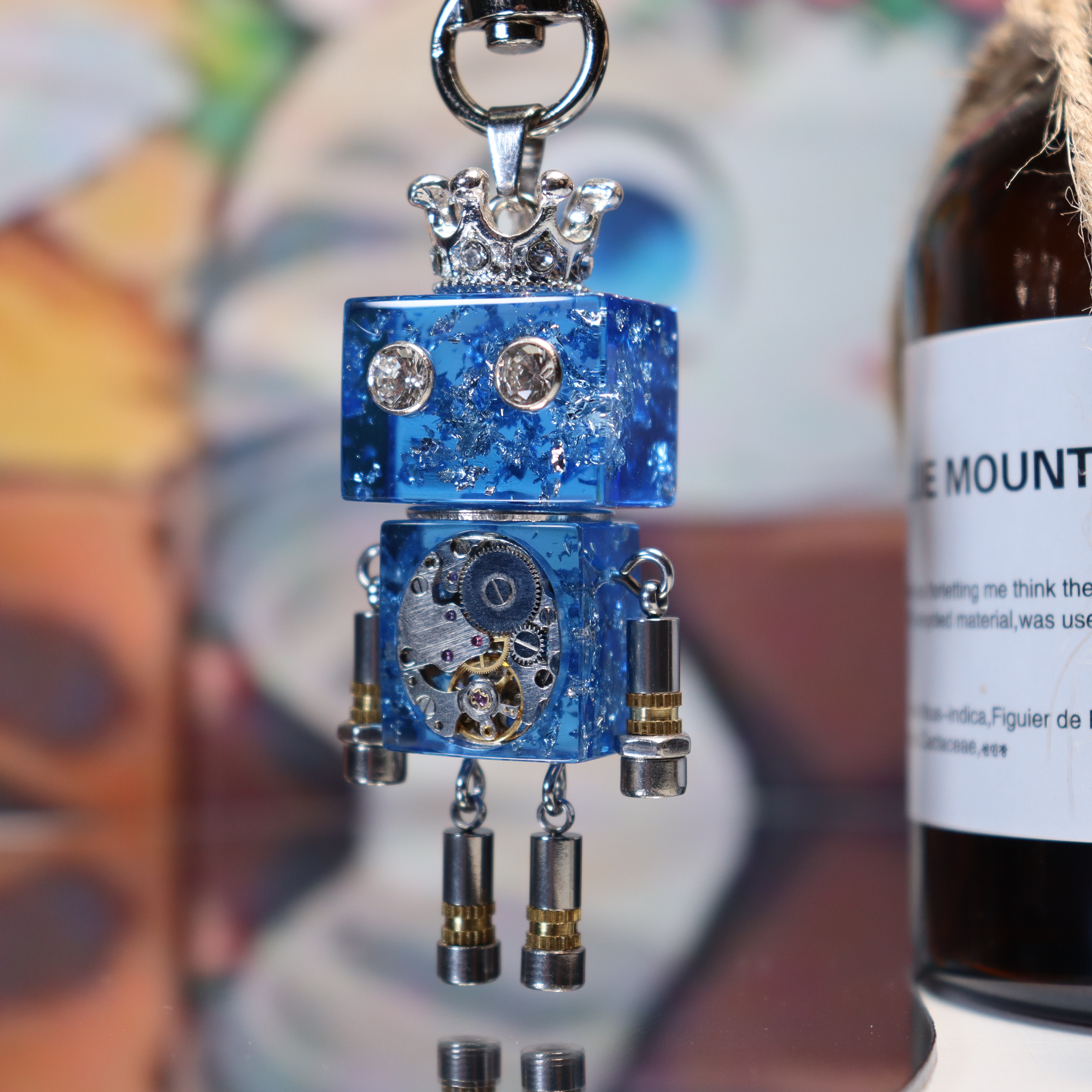不锈钢树脂吊坠 双11大促，朋克机器人项链挂饰-中古机芯蓝色银箔