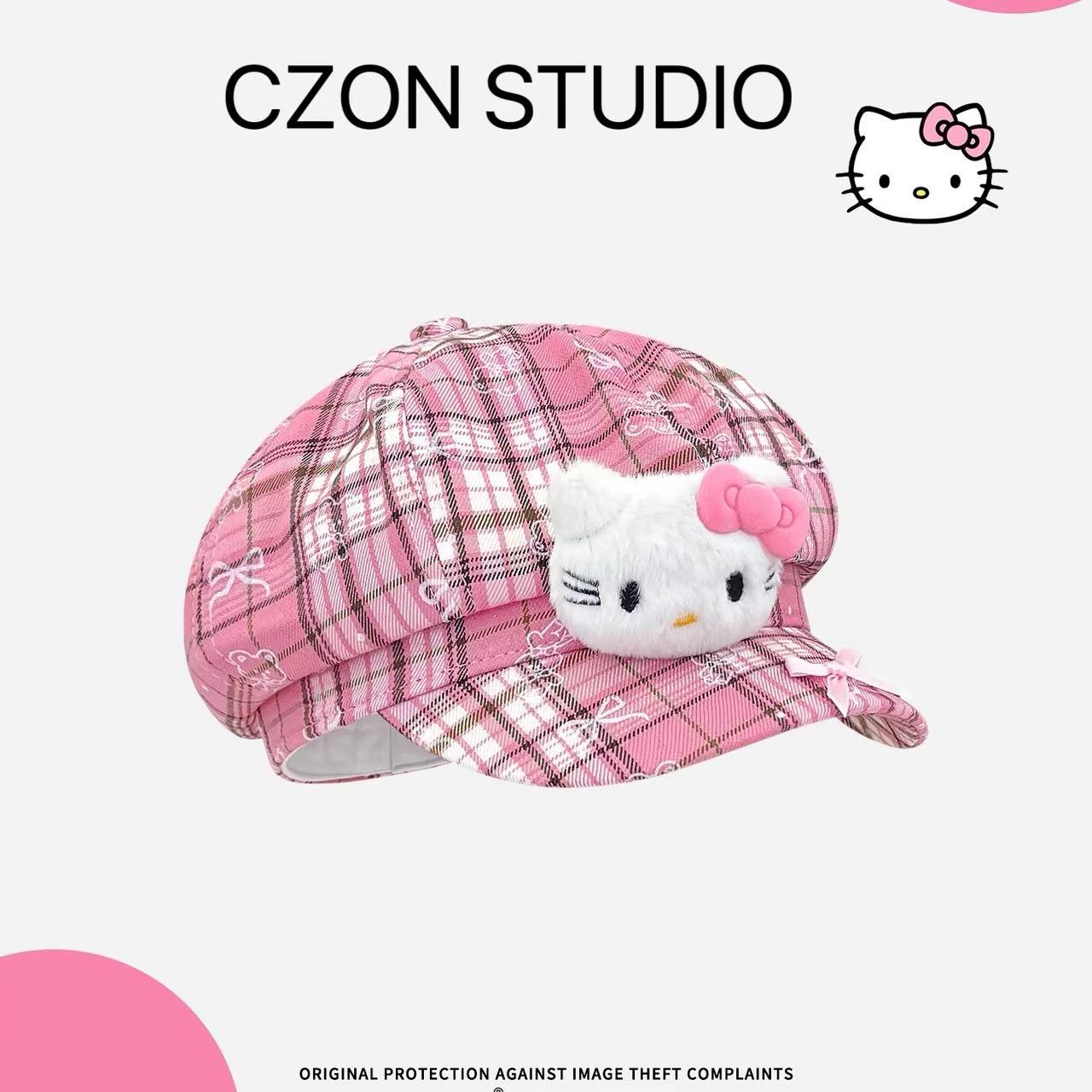 CZON·原创辣妹可爱古早味凯蒂猫八角贝雷鸭舌帽复古画家帽