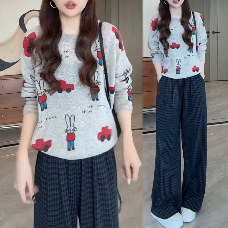 松弛感通勤时尚套装女春秋季新款韩系洋气毛衣针织衫休闲裤两件套