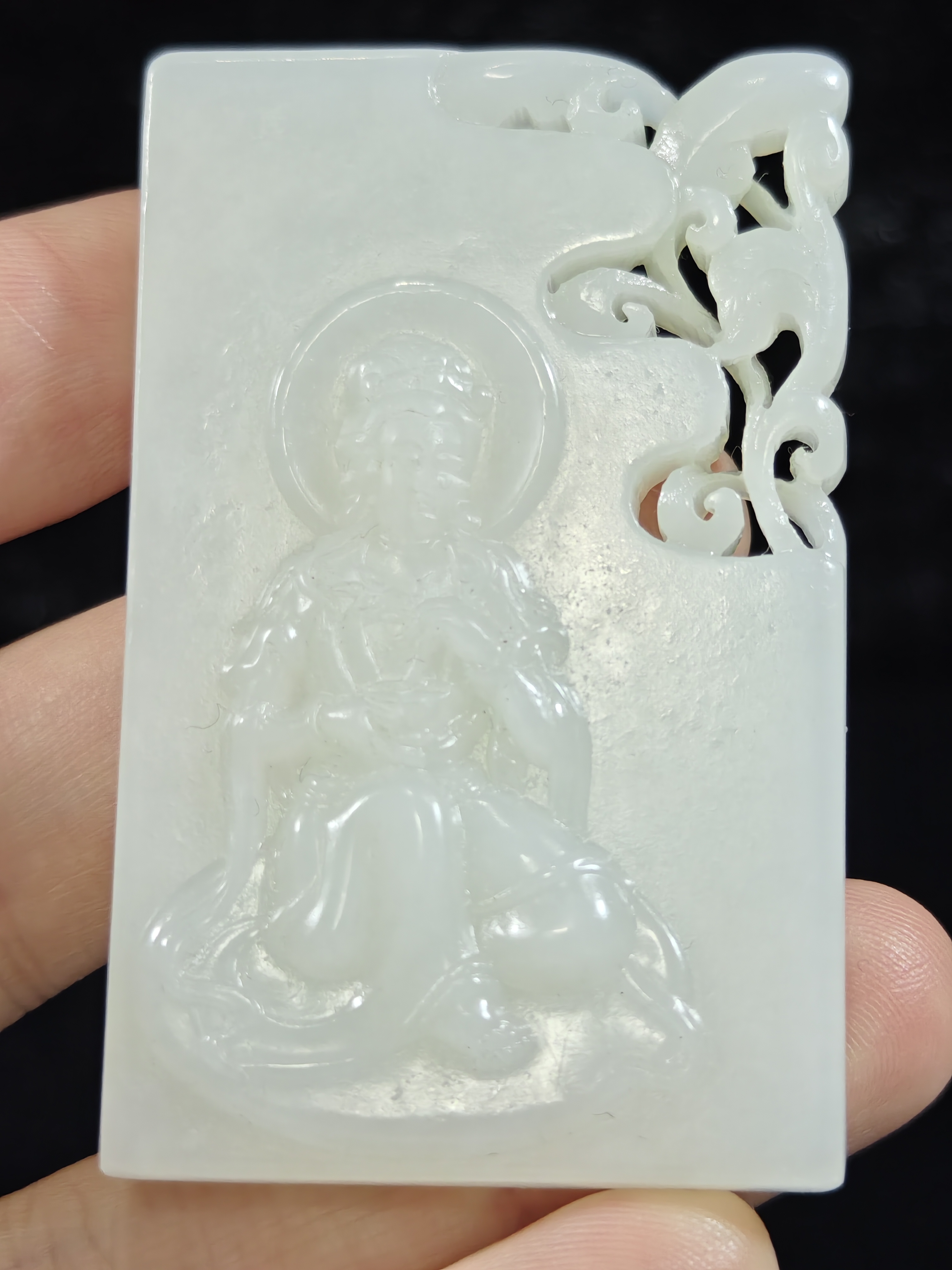 旧藏天然和田玉观音玉牌挂件配饰43克60*38*10mm