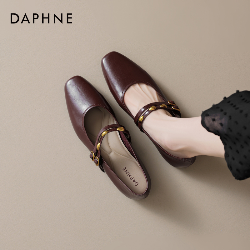 达芙妮复古粗跟一字带玛丽珍单鞋女2025秋季新款浅口通勤约会女鞋