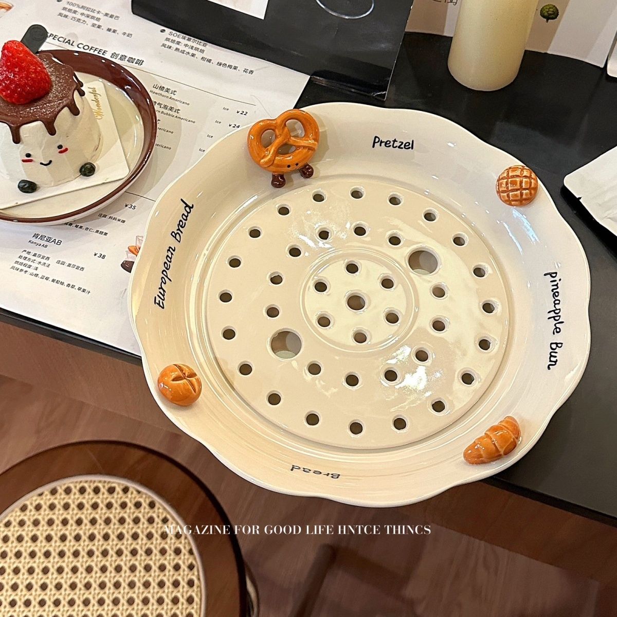 创意卡通可爱陶瓷饺子盘沥水双层盘专用盘家用蒸盘耐高温餐具圆盘