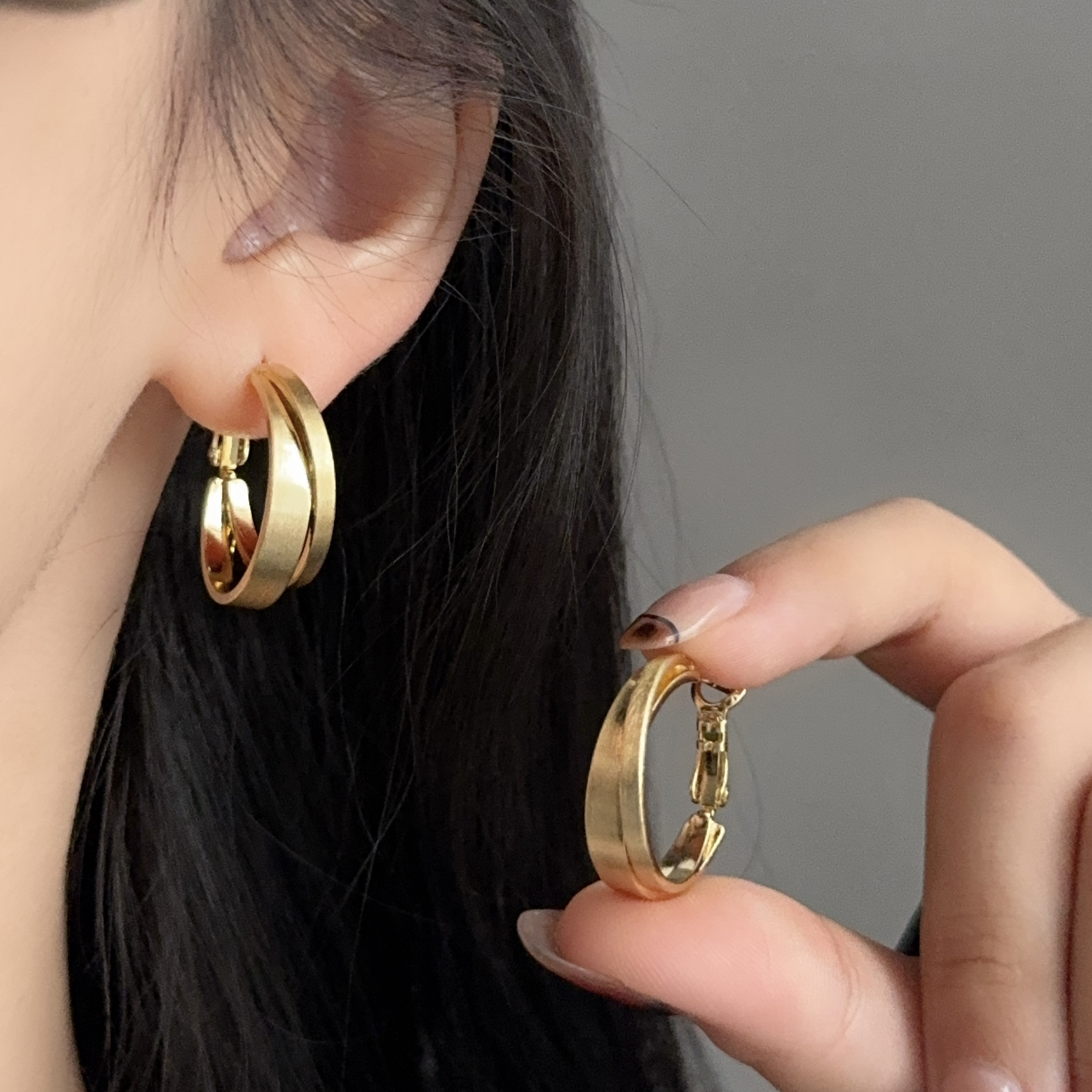 黑糖【耳饰】  小众拉丝金属缠绕耳圈个性耳饰潮流耳环E1361