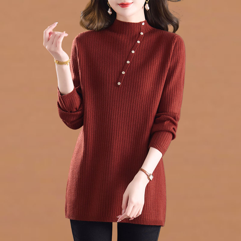 半高领打底衫女秋冬洋气时尚2025新款毛衣中长款遮屁股针织衫上衣