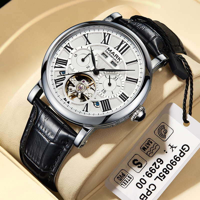马克华菲男士罗马全自动机械表镂空万年历飞轮潮流时尚防水表6017