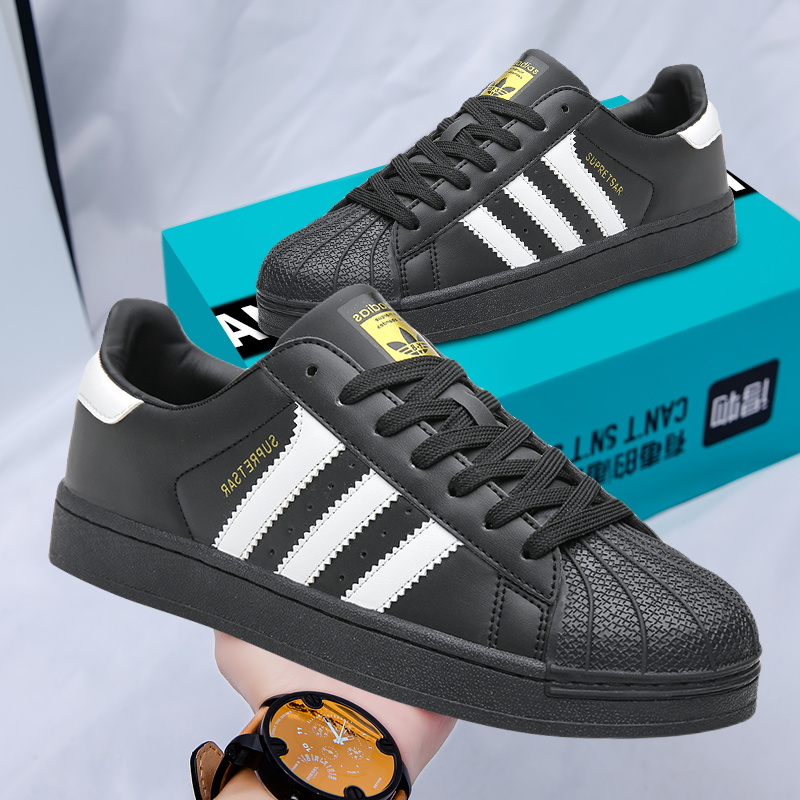 金标黑色贝壳写男女款夏季清凉小白鞋厚底板鞋休闲运动鞋男