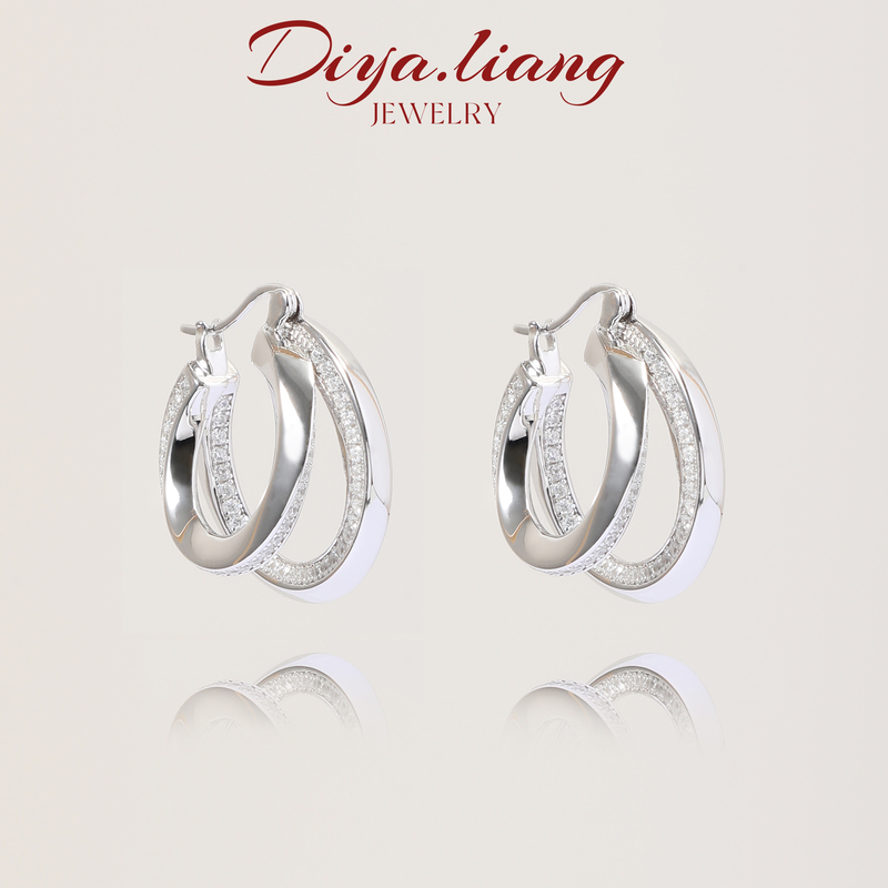 925银耳饰 梁雅帝新品【梦华玲珑几何C圈】设计感气质百搭纯银耳饰