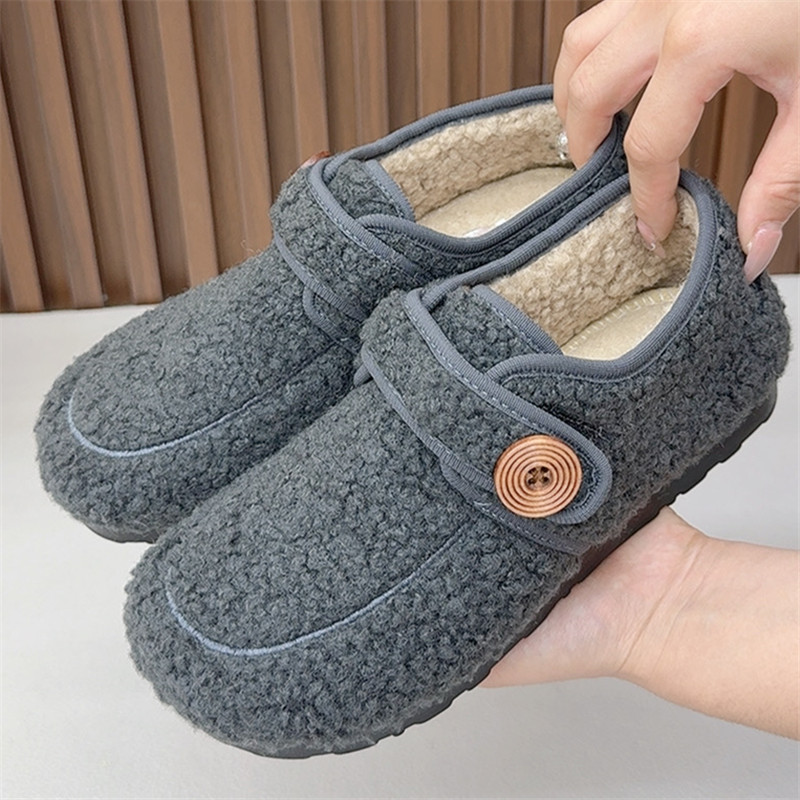 魔术贴毛毛鞋女加绒保暖女棉鞋冬季一脚蹬平底中年棉鞋老北京布鞋