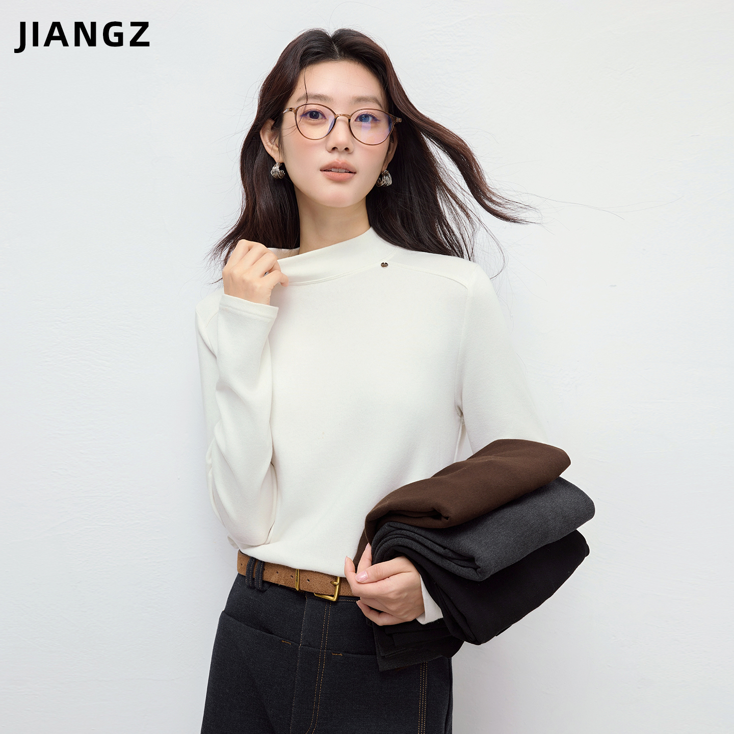 江洲【守望】加厚保暖秋冬新款小立领打底衫长袖高级感内搭修身T恤