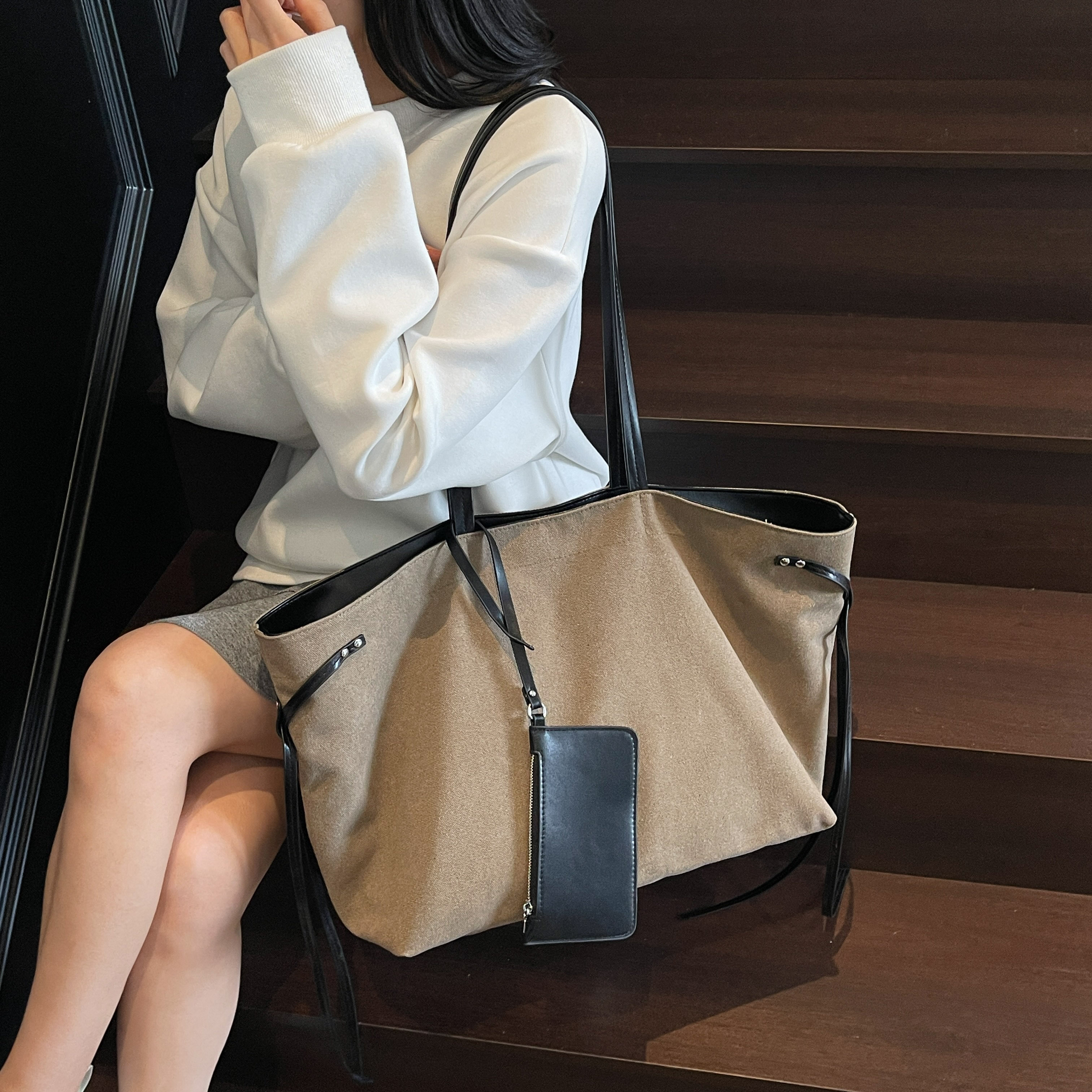 复古大容量帆布包包女2025新款潮时尚休闲托特包单肩手提通勤包