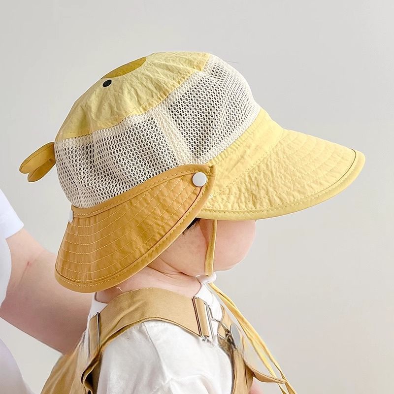 婴儿帽子夏季遮阳帽渔夫帽男童女宝宝网大檐可拆披肩儿童透气速干