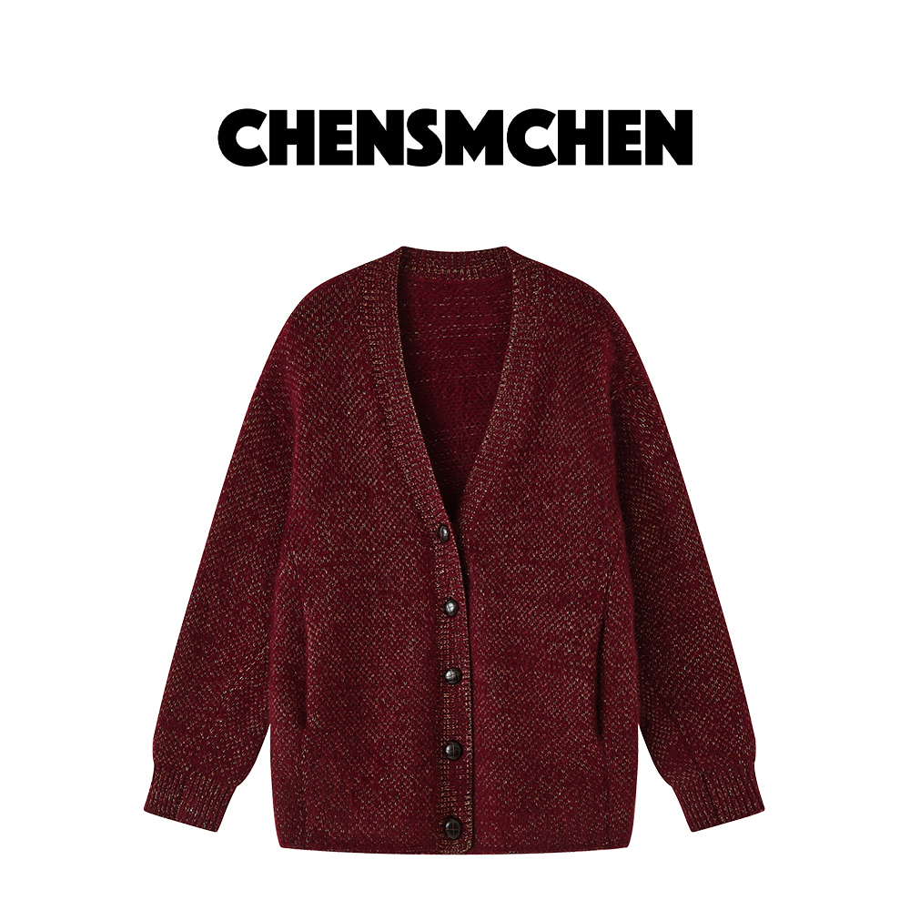 CHENSMCHEN 进口金丝V领针织开衫女冬季牦牛绒百搭上衣C24M091TT
