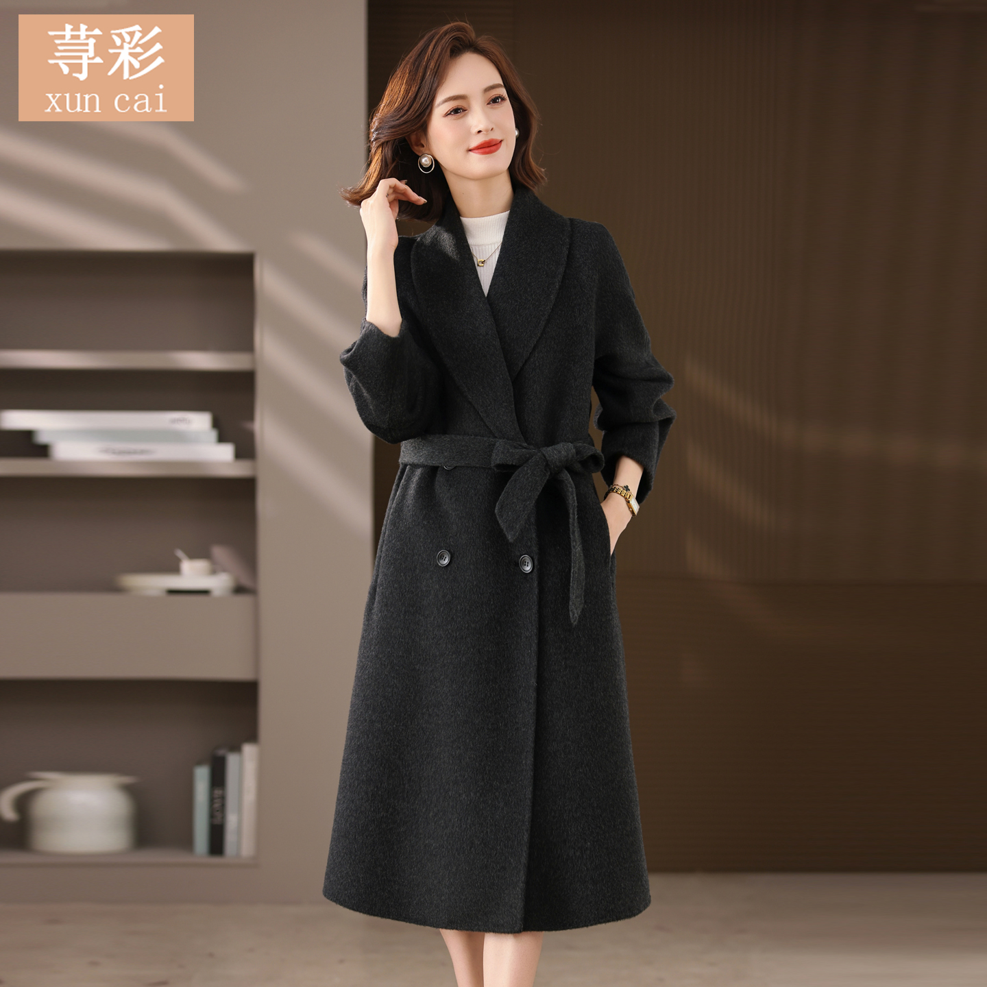 冬装时尚年轻妈妈长款骆驼绒外套中年女士高端气质双面羊毛呢大衣