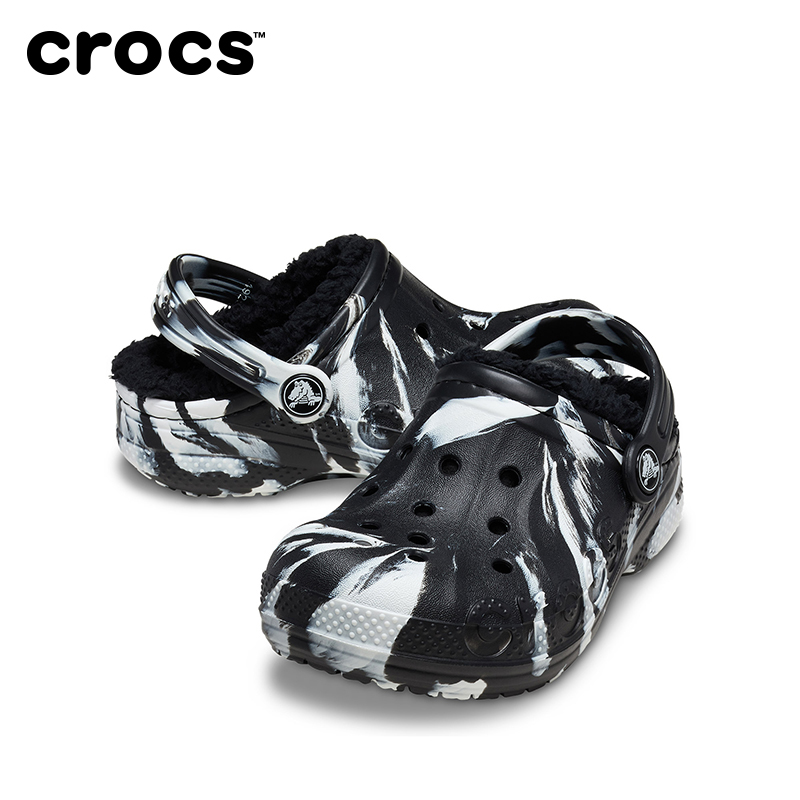 CROCS/卡骆驰贝雅暖棉大理石纹2鞋花儿童冬季加绒洞洞鞋|211918
