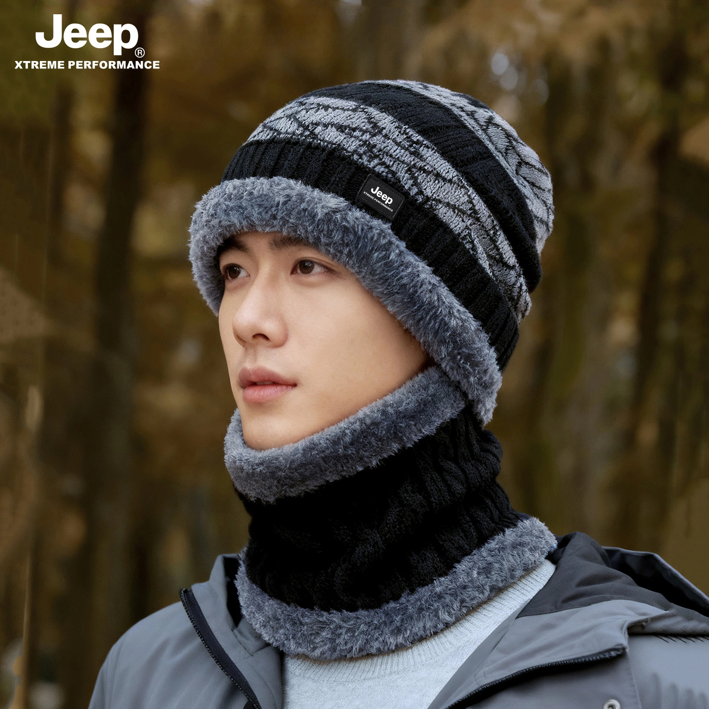 jeep吉普男士保暖针织帽子冬季加绒加厚防风防寒冬毛线骑行冷帽男