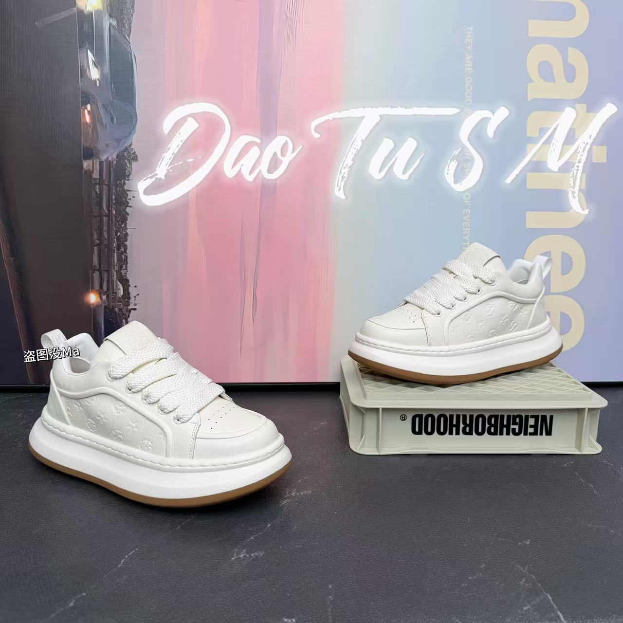 单棉同款时尚百搭运动舒适增高厚底系带皮面大码男士休闲男鞋板鞋