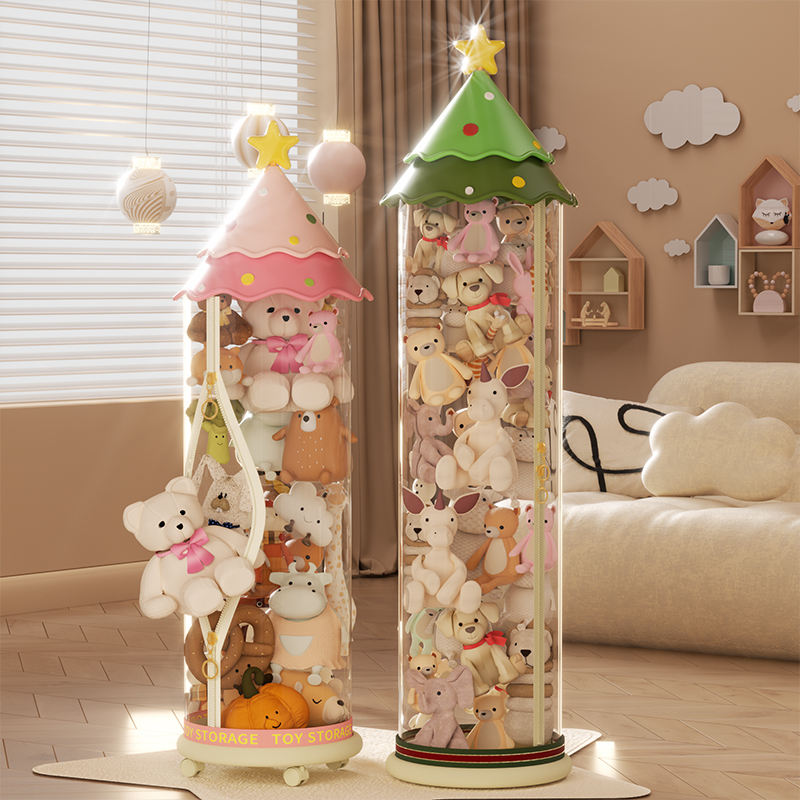 聚可爱新款娃娃收纳桶家用公仔玩偶收纳神器可爱圣诞树玩具收纳桶