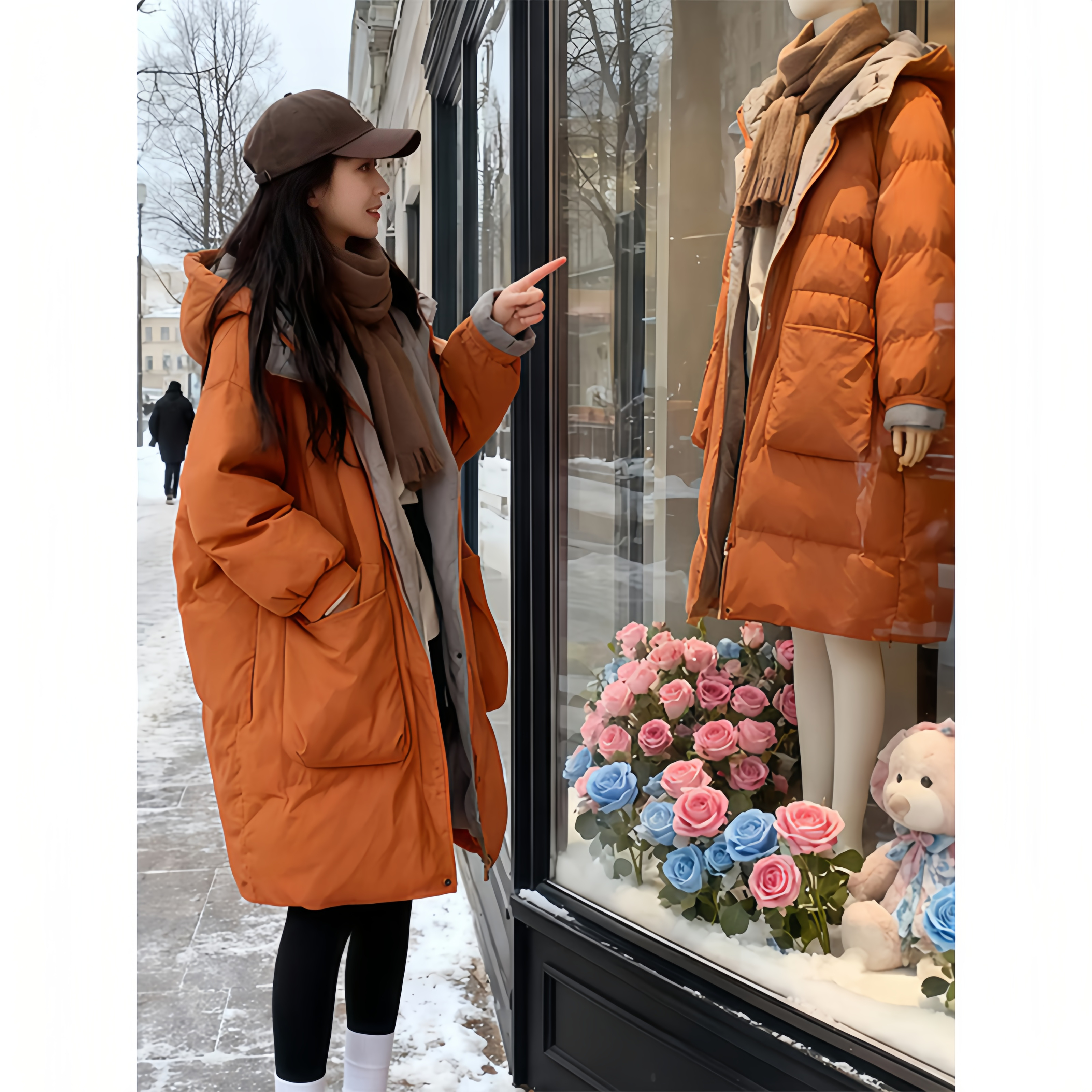 LIKEYOU【老钱街区】两面穿中长款连帽棉服女冬款韩式保暖厚外套