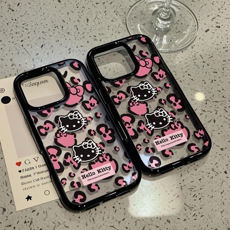 粉豹纹kitty适用苹果16Promax新款15韩风14亚克力手机壳12保护套