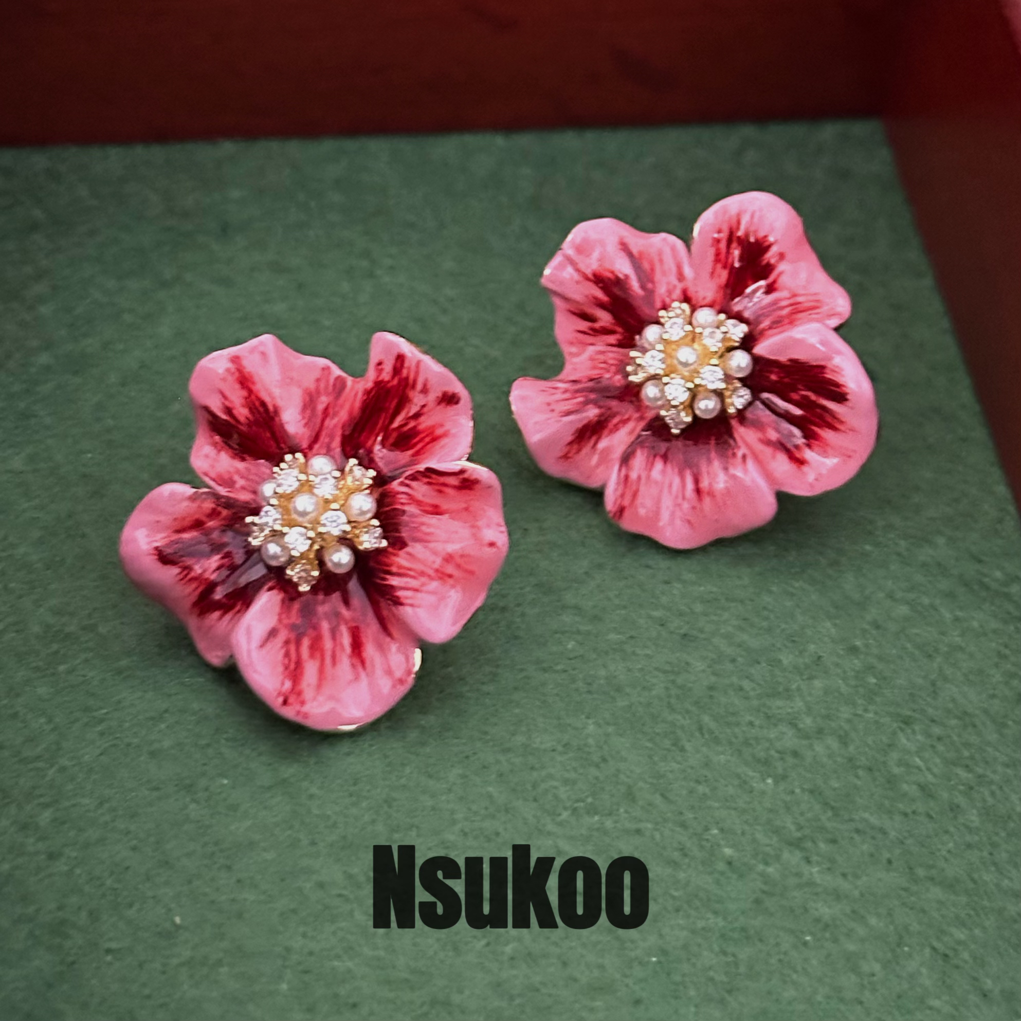 铜合金珐琅耳饰 E0298 时尚气质花朵彩绘花朵耳钉