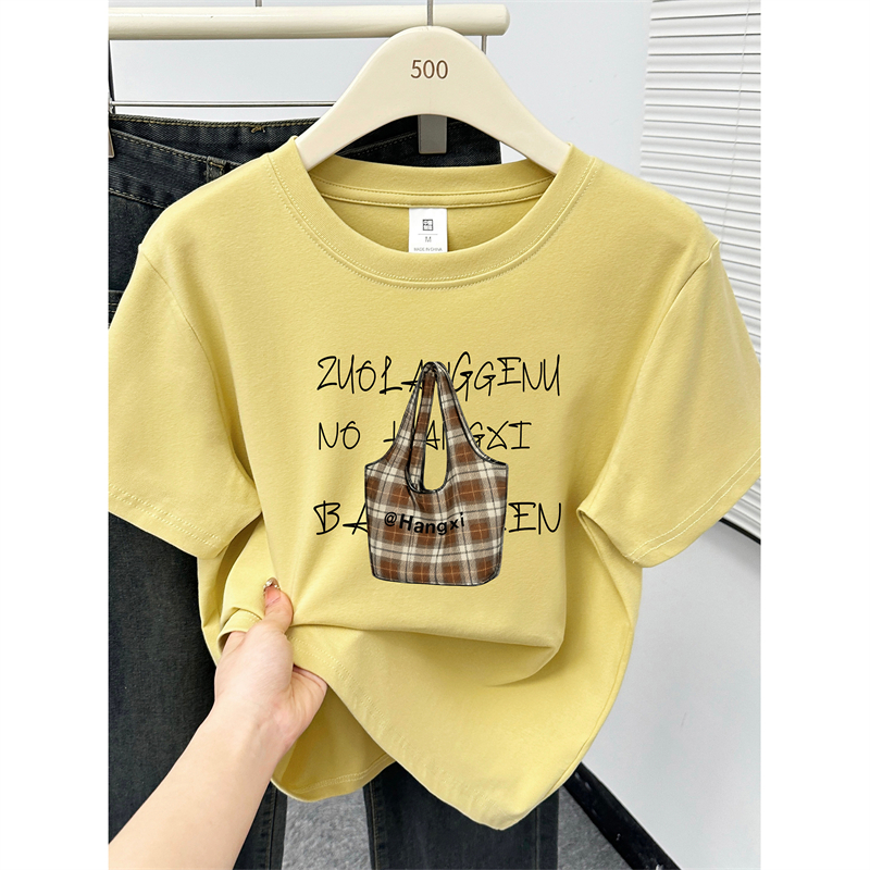 大码女装遮肚子正肩短袖T恤夏季胖MM时尚包包印花半袖体恤衫上衣