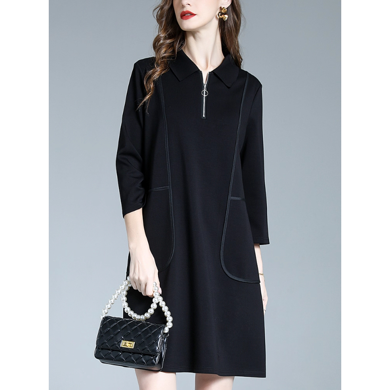 高端轻奢大码女装2025秋季新款胖mm时尚小黑裙气质显瘦A字连衣裙