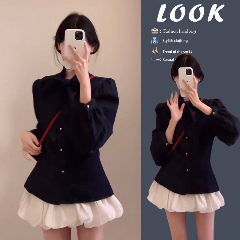 时尚穿搭一整套2025新款韩版设计感长袖衬衫显瘦花苞短裙两件套装