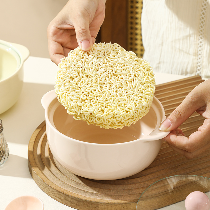 双耳碗陶瓷泡面碗带盖专用碗宿舍用学生大汤碗家用一人食大容量