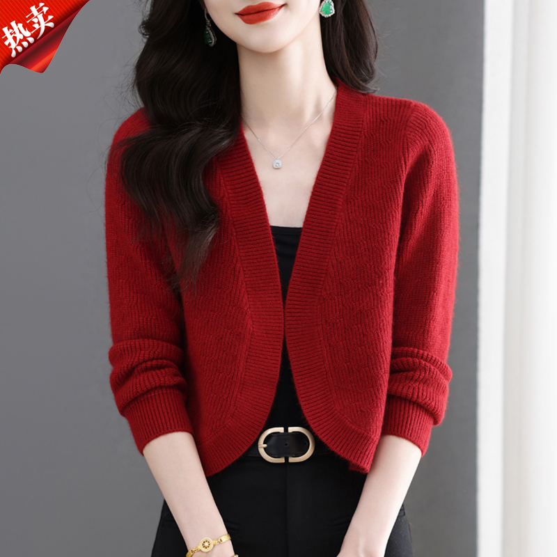 【原版正品】羊毛衫女秋季高腰针织外套短款配裙子开衫毛衣洋气披肩