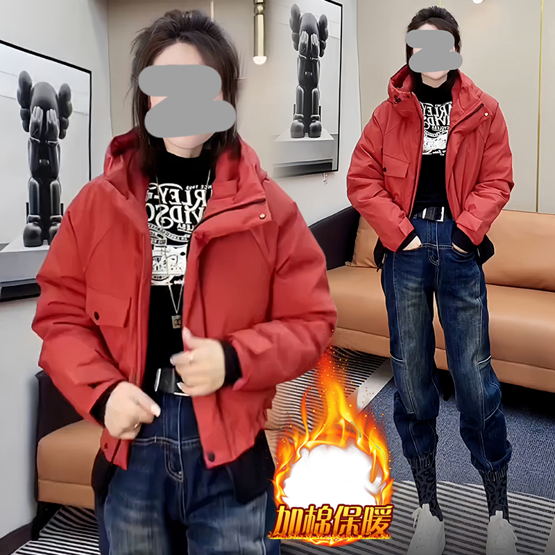 高级感长袖连帽棉服外套女2025年冬季新款小个子宽松加厚保暖棉衣